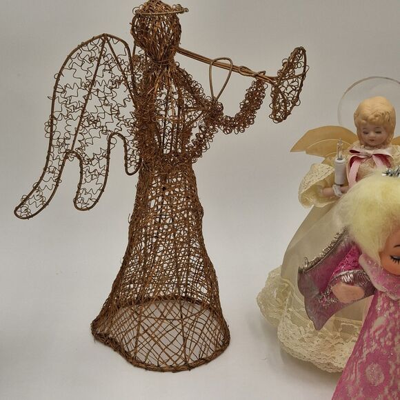 Vintage Angel Tree Toppers  Mixed Lot Of 4 Porcelain, Wire, Paper, Resin, Fabric - Picture 8 of 16